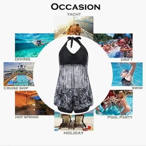 NWT - Women's Plus Size Paisley Halter Boy Shorts Tankini - Size 16